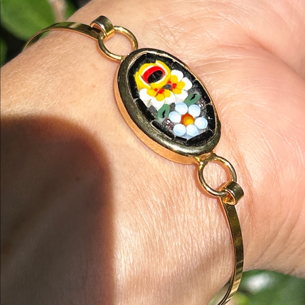 Micro Mosaic Gold Floral Bracelet